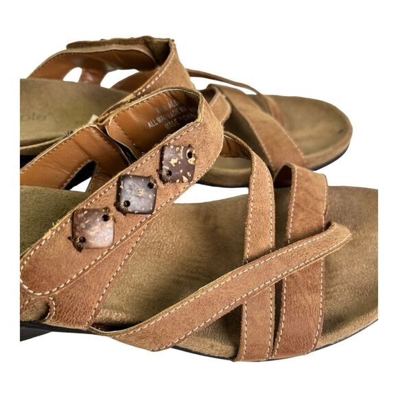 Nicole Albany Woman’s Size 8.5 Strappy Thong Slip On Wedge Sandals Brown Shell - Picture 5 of 13